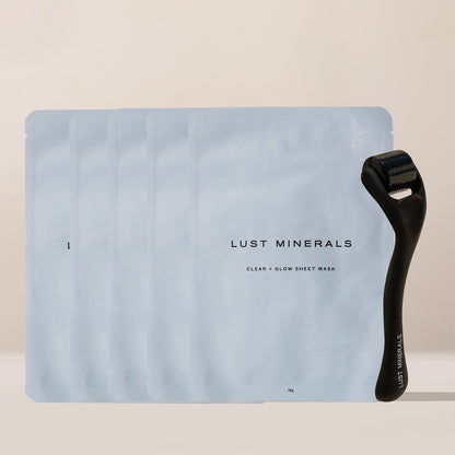 Clear Glow Sheet Mask Box Set + Derma roller